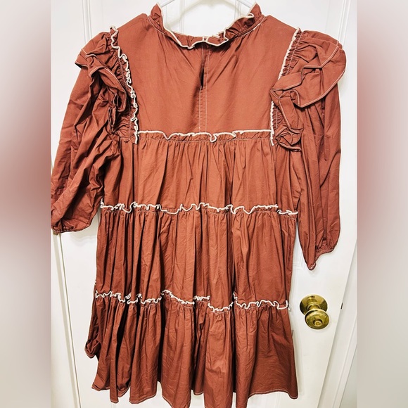 Rust Ruffle Midi Dress - Picture 2 of 3